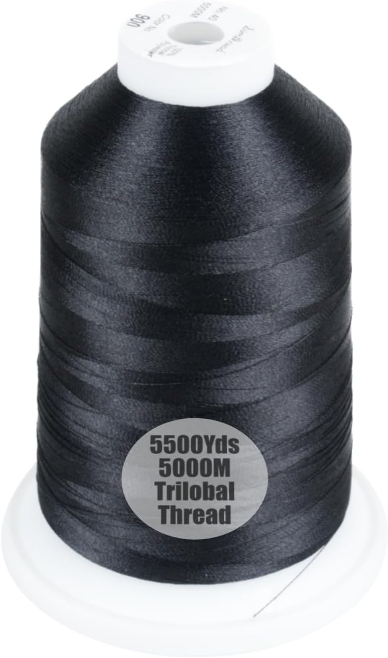 simthread Trilobal Polyester Thread – 5000M (5500yds) No.40 – Super Sheen, Tangle-Free – Built-in Thread Lock Spool – Compatible with Brother, Singer, Janome & More, Black-900 - Image 1